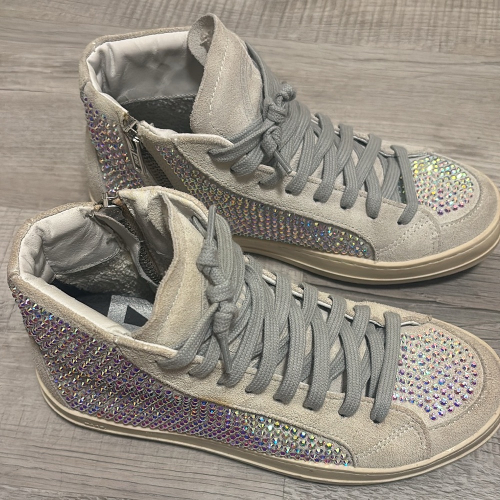 P448 Silver and Gray Glitter High-Top Sneakers
